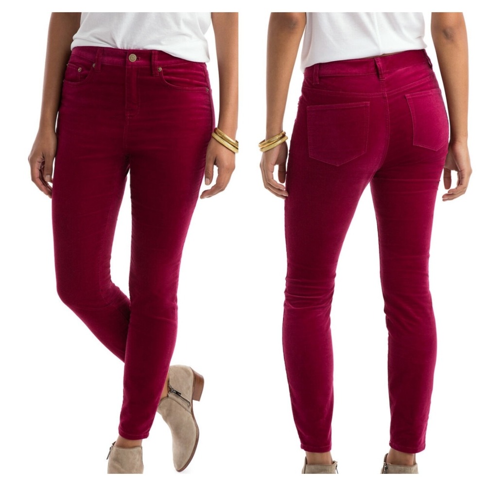 Vineyard Vines‎ Womens 8 Cranberry Red Velveteen Hi Rise Skinny Pants Crop 30X28